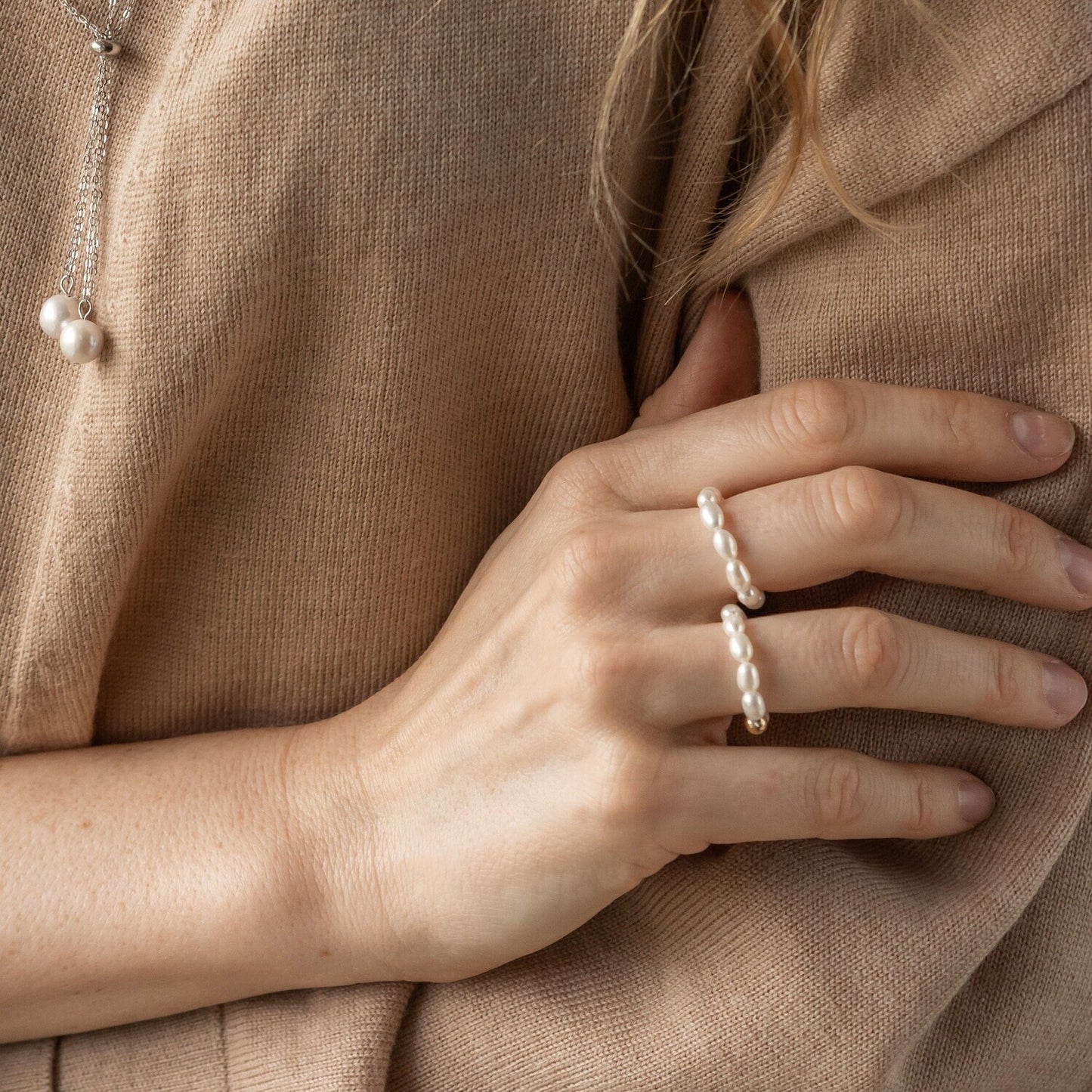 Dabīgo pērļu gredzenu komplekts