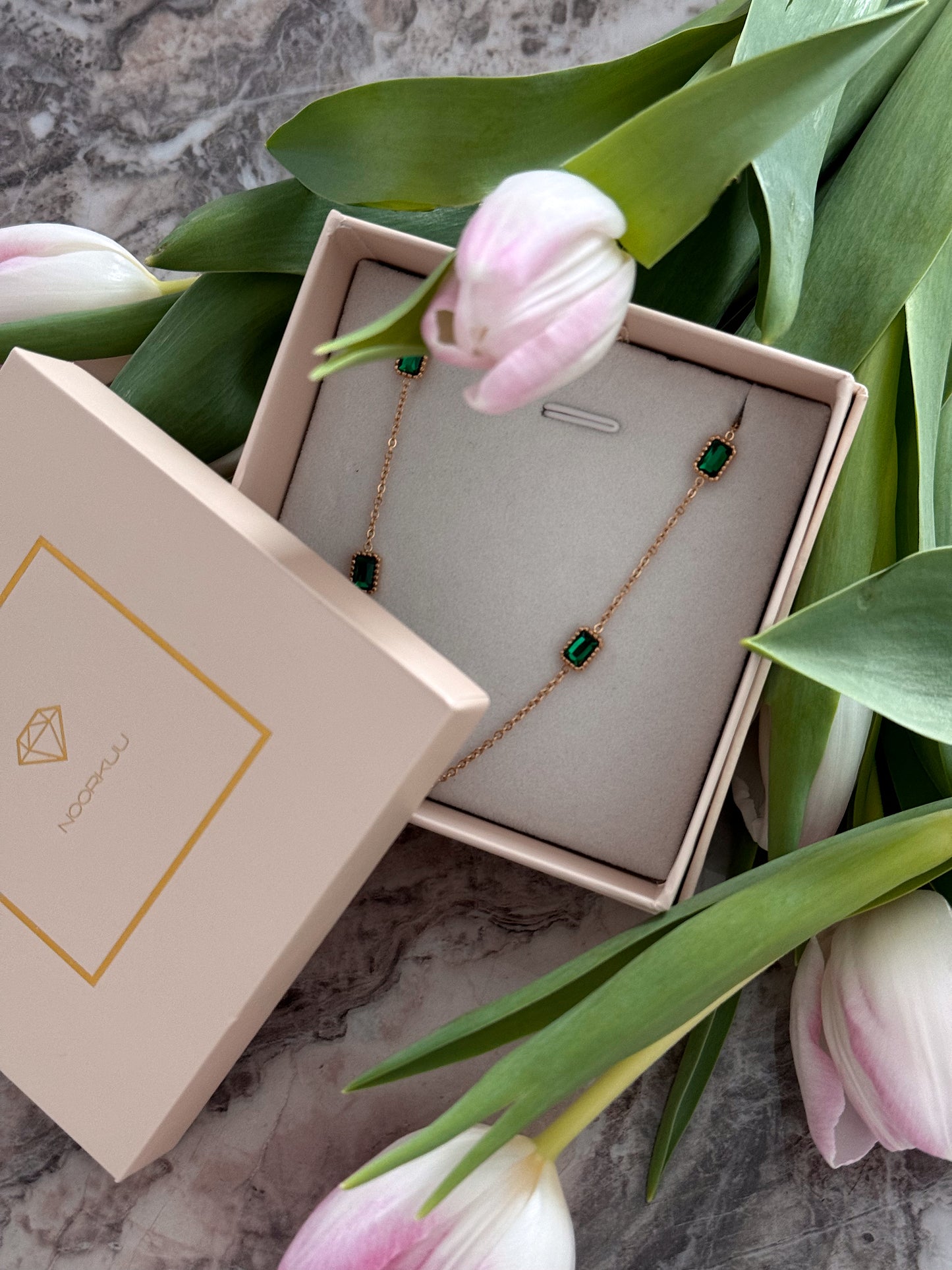 Gold plated necklace with crystals "Green Colors"