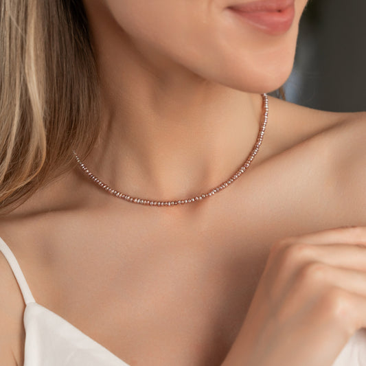 Natūralių rožinių perlų vėrinys "Violet-pink"