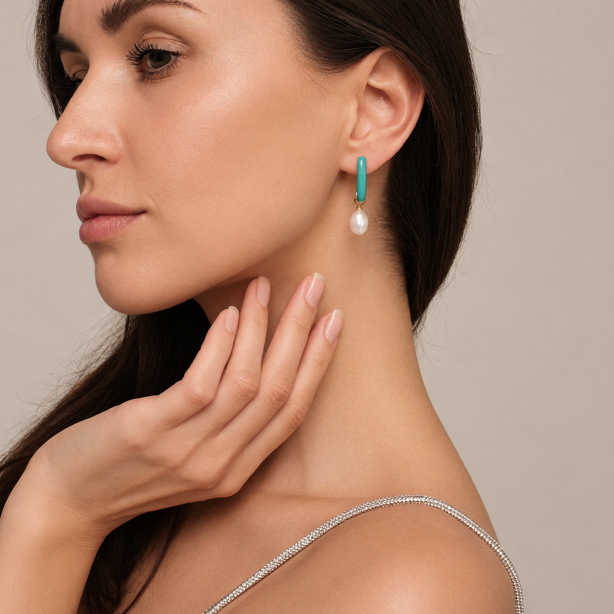 Gold plated earrings with natural pearls "Turquoise"