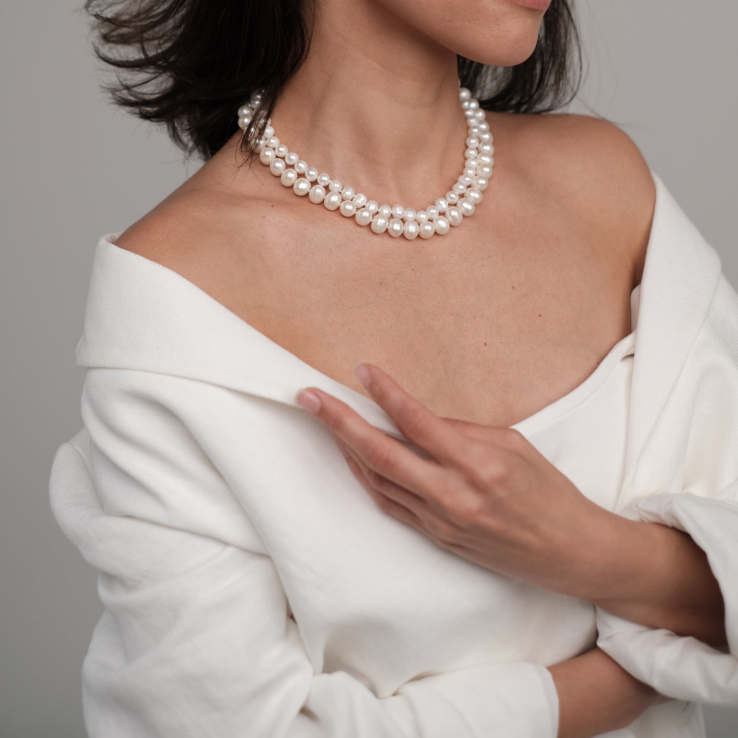 Double strand natural pearl necklace "Alice"
