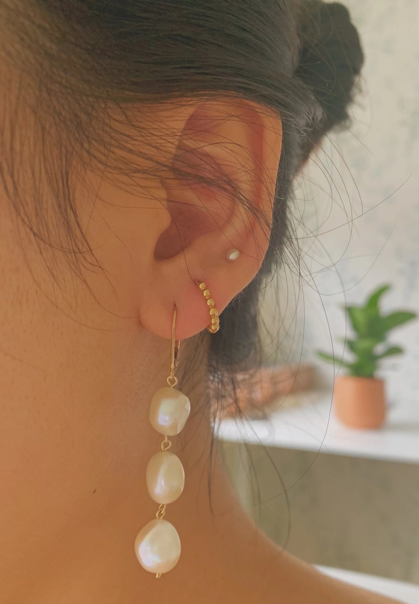 925 sterling silver earrings with natural pearls "Long"