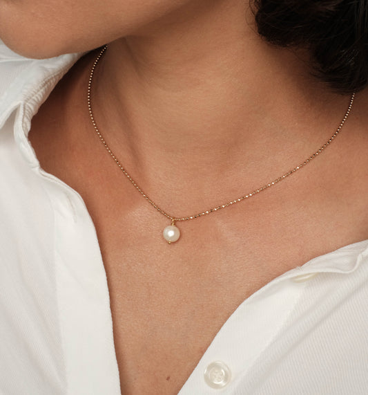 Gold plated necklace with natural pearl, 8mm