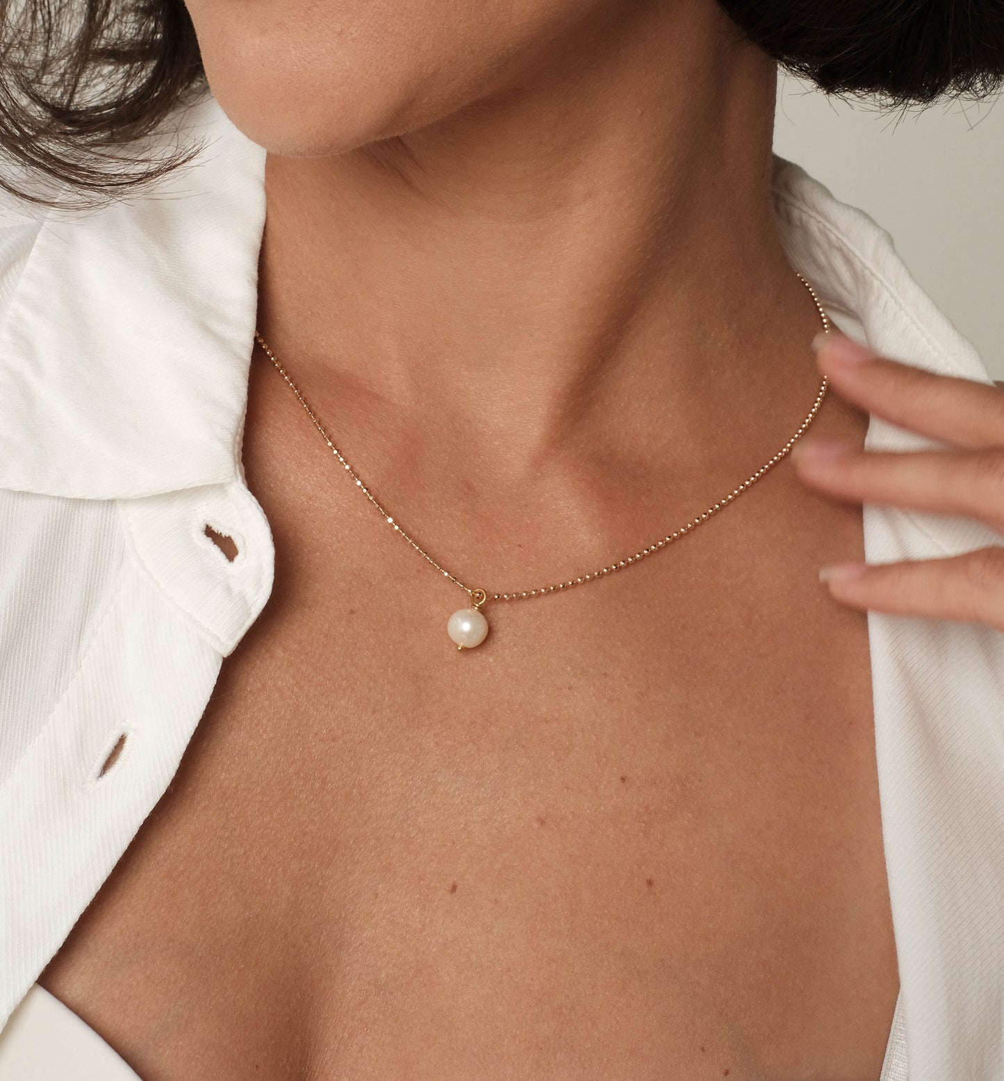 Gold plated necklace with natural pearl, 8mm