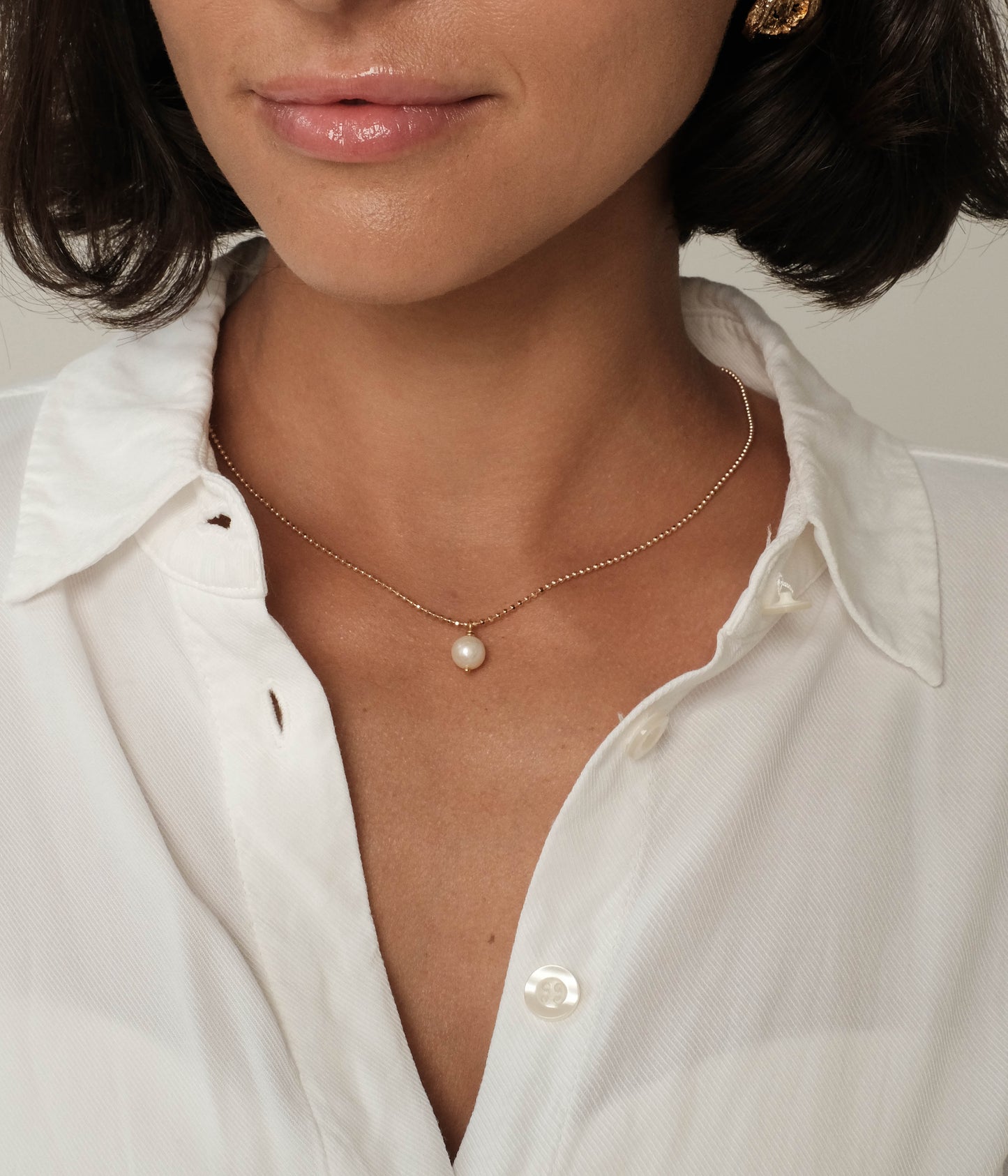 Gold plated necklace with natural pearl, 8mm
