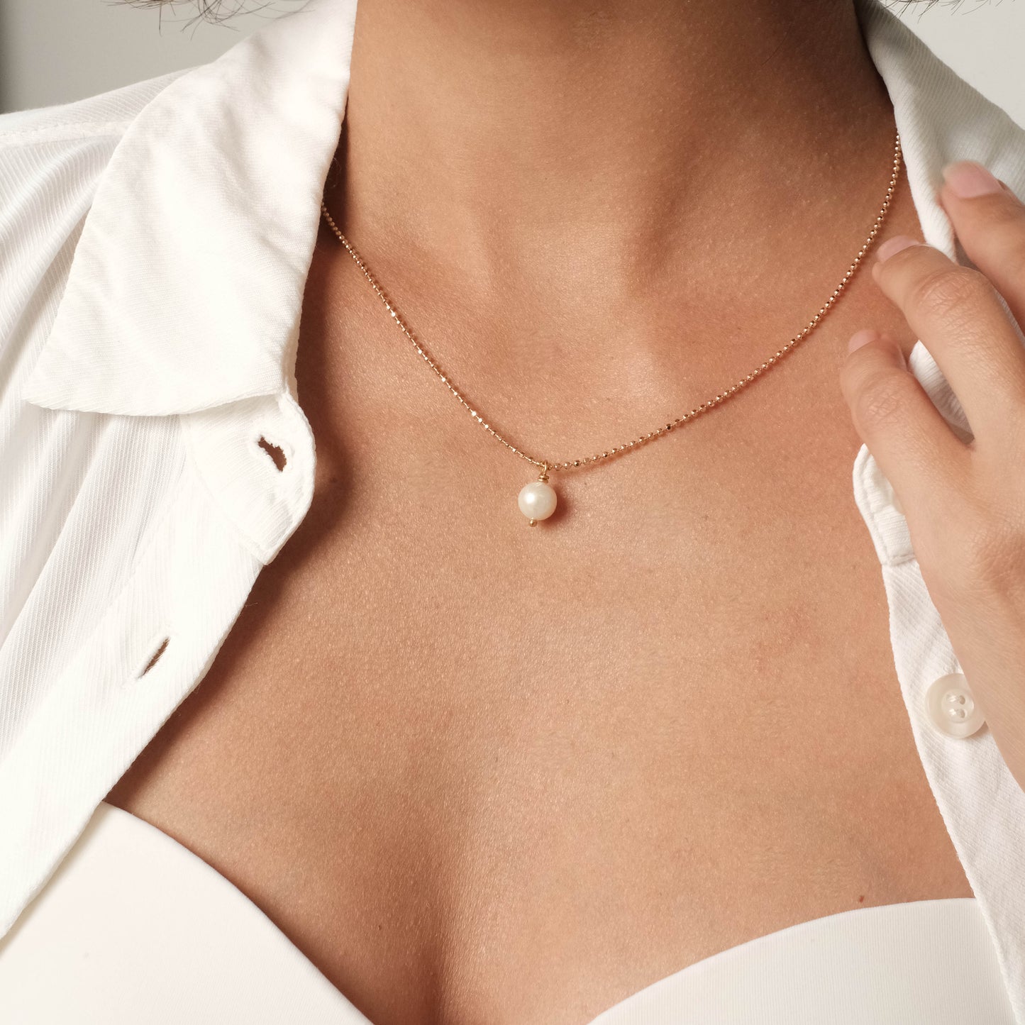 Gold plated necklace with natural pearl, 8mm