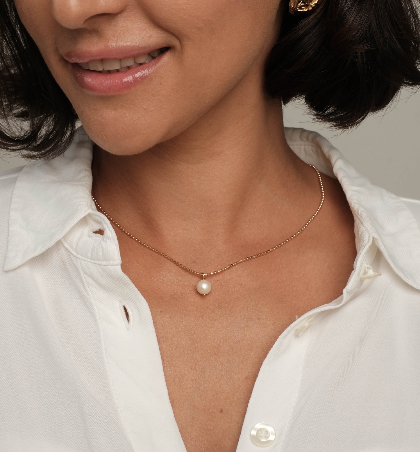 Gold plated necklace with natural pearl, 8mm