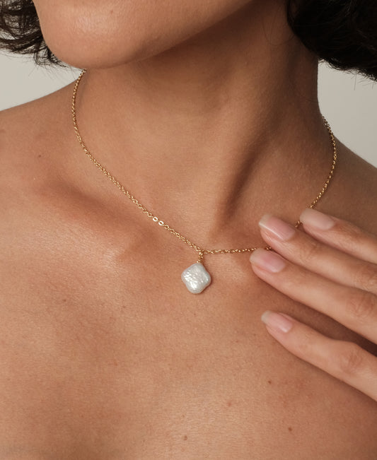 Gold plated necklace with natural pearl "Cross"