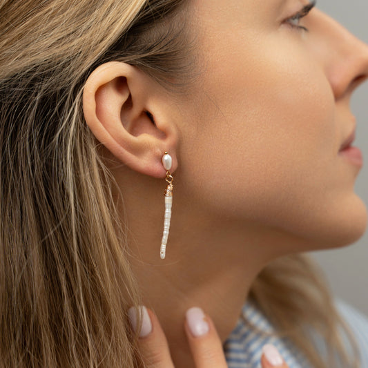 Paauksuoti auskarai su natūraliais perlais "Leja"