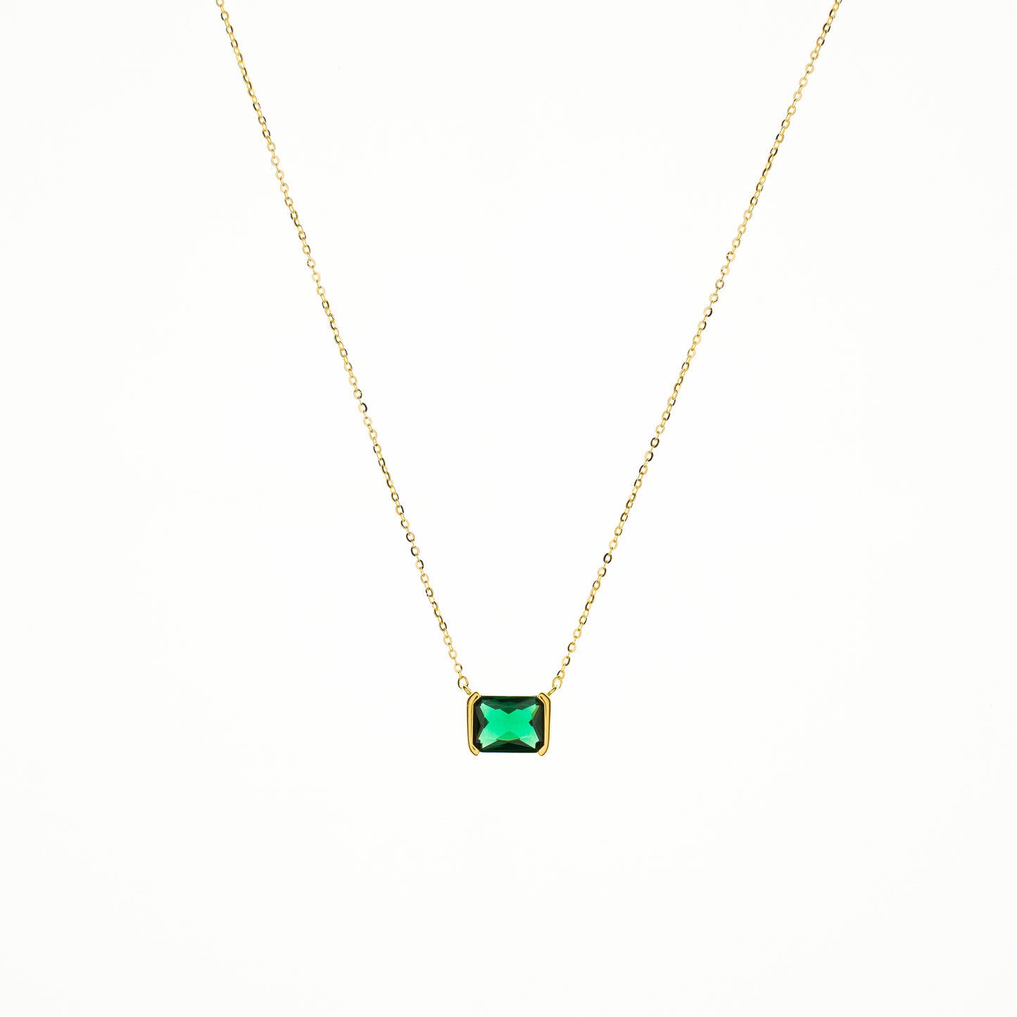 Sidabrinė auksu dengta grandinėlė su pakabuku "Green crystal"