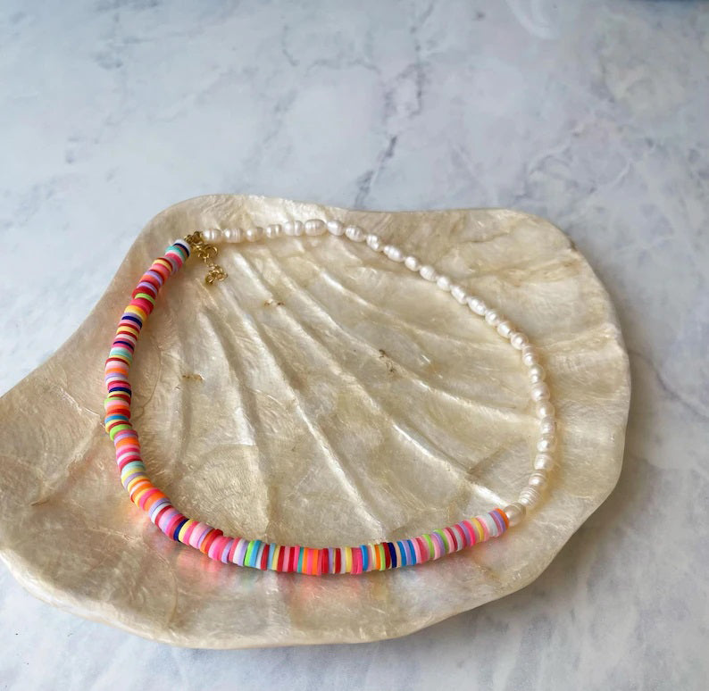 Natūralių perlų vėrinys + polimerinis molis