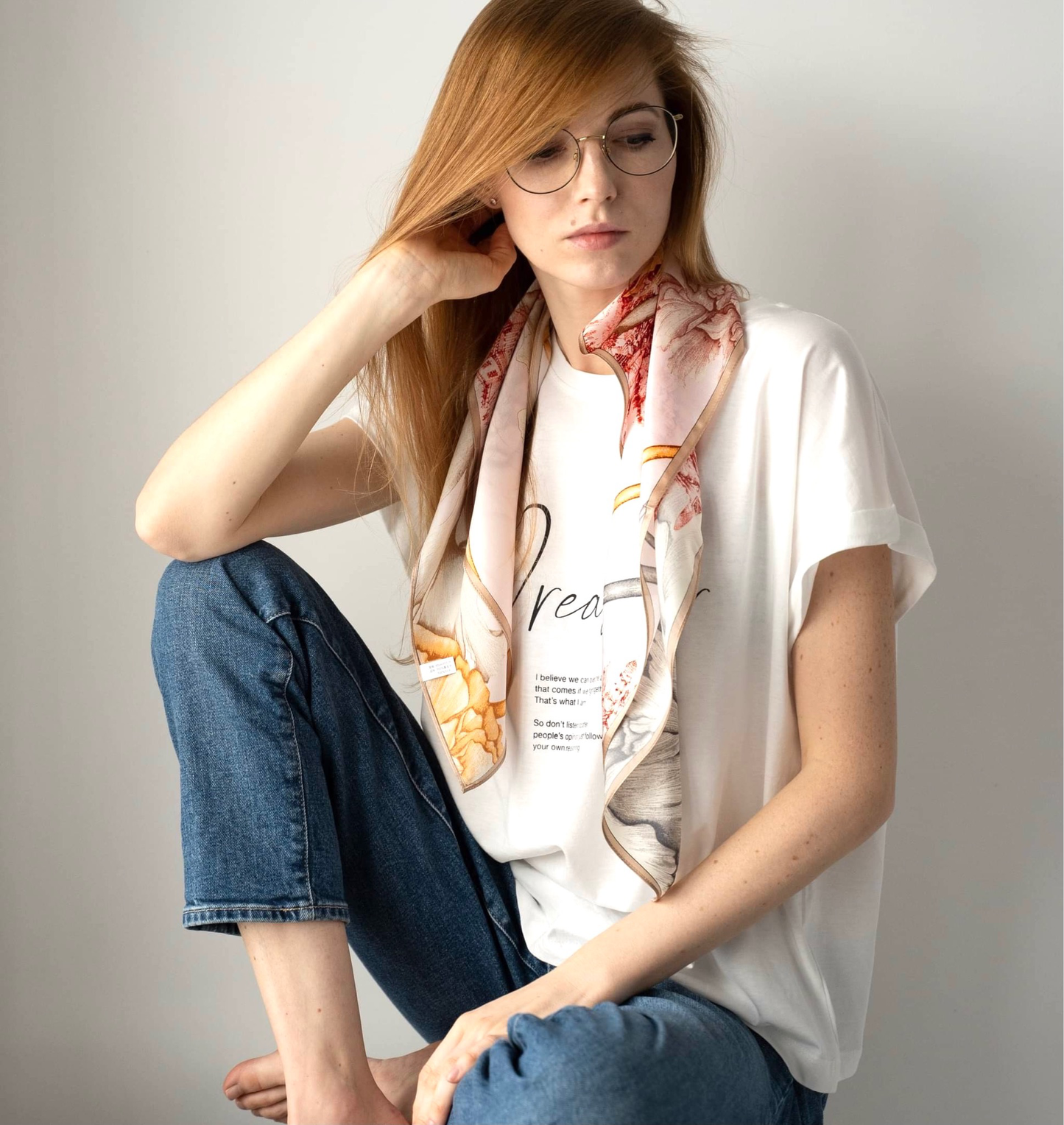 100% šilkinė skarelė "Pink Beige"