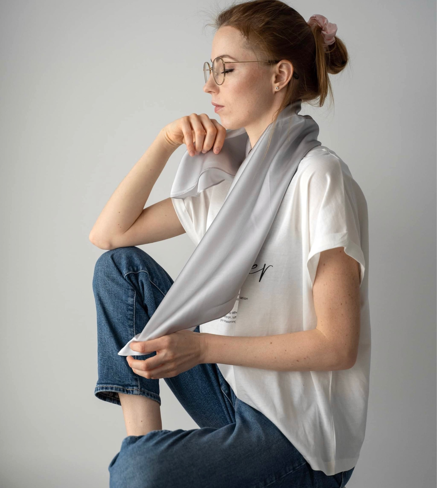 100% silk scarf "Light grey"