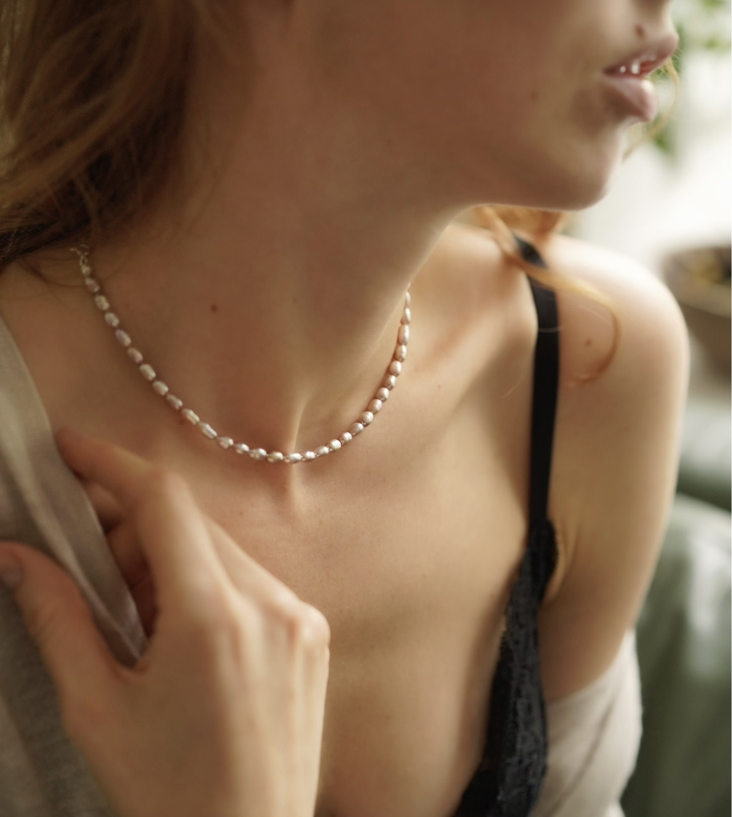 Roosa pärli kaelakee, 5-6mm