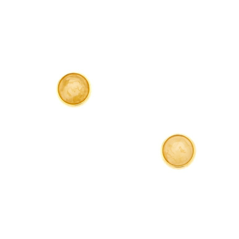 Apzeltīti sudraba auskari ar dabīgo dzintaru "Round, yellow, 7mm"