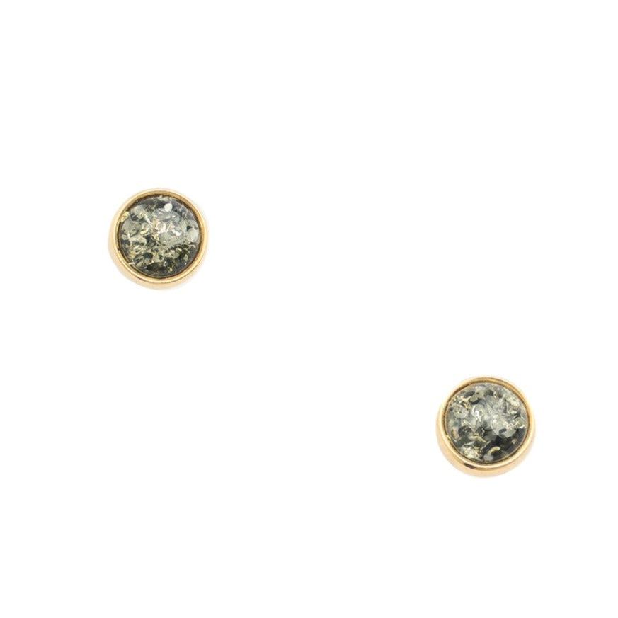 Apzeltīti sudraba auskari ar dabīgo dzintaru "Round, green, 9mm"