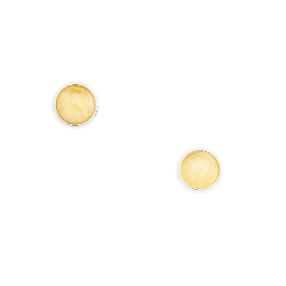 Hõbekõrvarõngad merevaiguga "Round, yellow, 7mm"