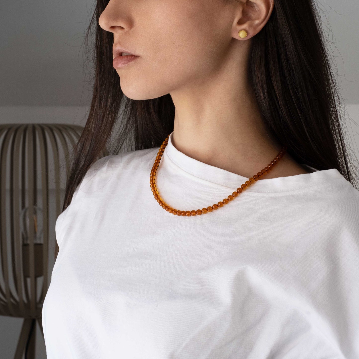 Sterling silver gold plated earrings with natural amber "Adria"