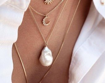 Paauksuota grandinėlė su natūraliu Baroque perlu, 2-3cm