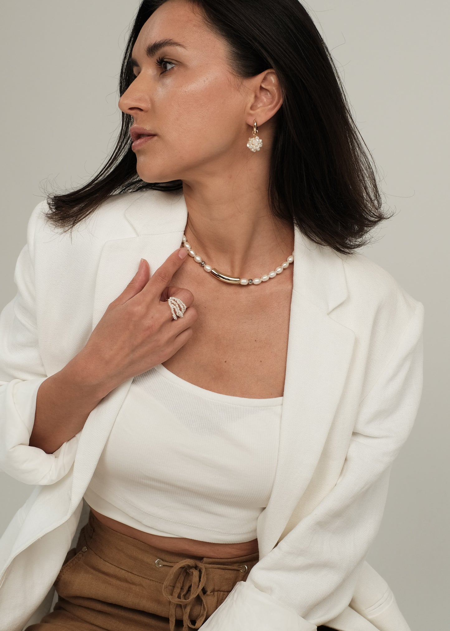 Gold plated earrings with natural pearls "Bloom"