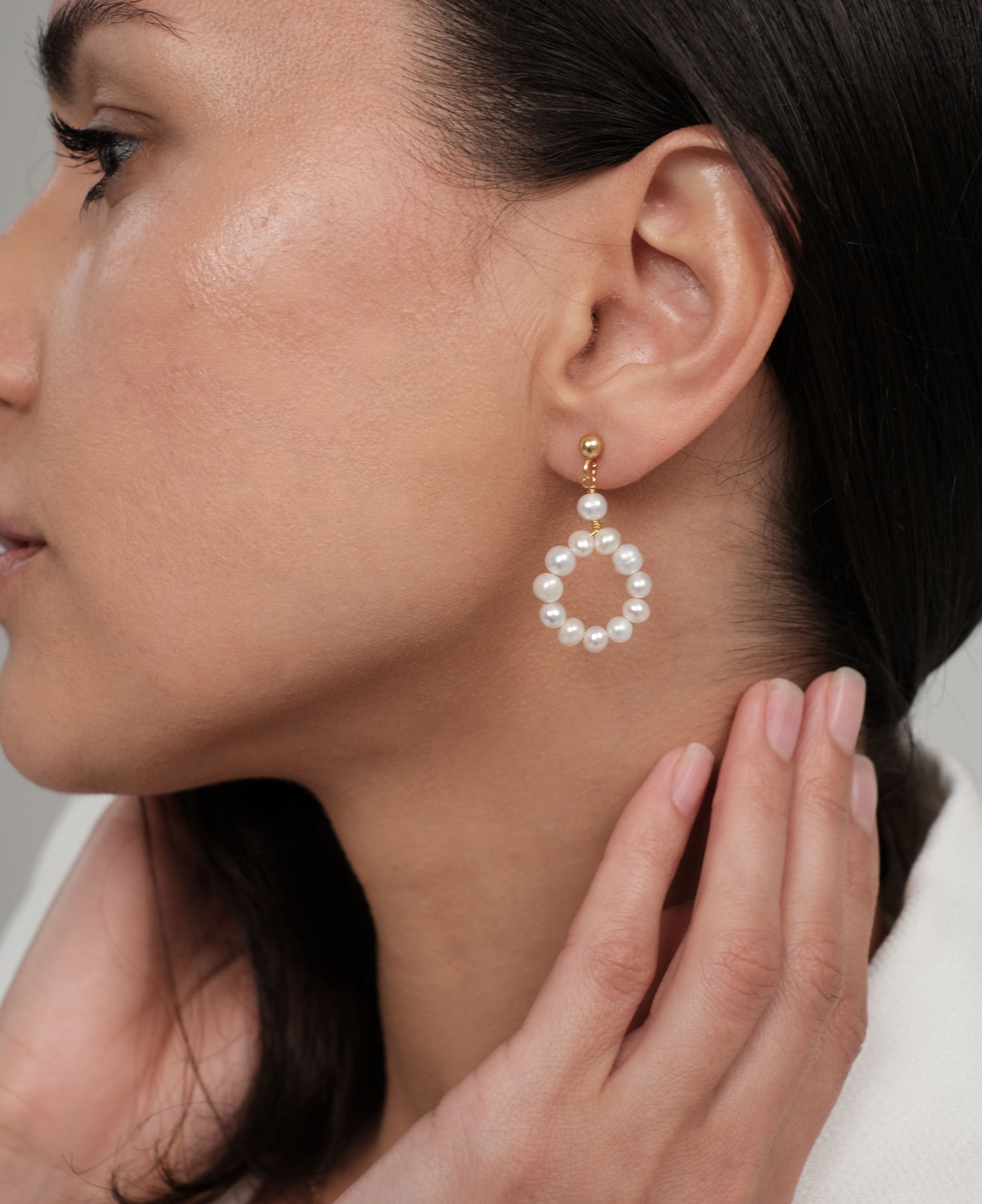 Gold plated earrings with natural pearls "Tulip 2"
