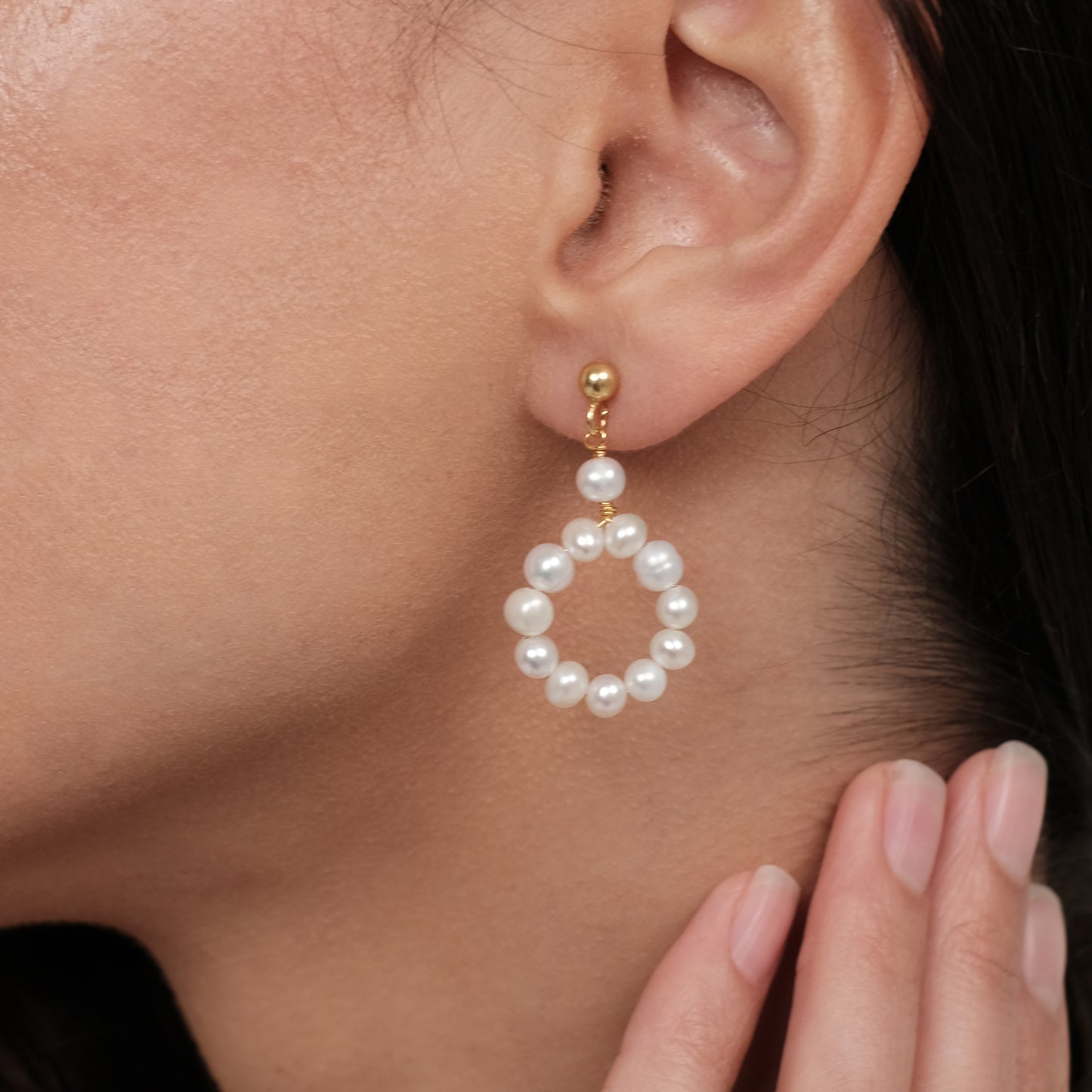 Gold plated earrings with natural pearls "Tulip 2"
