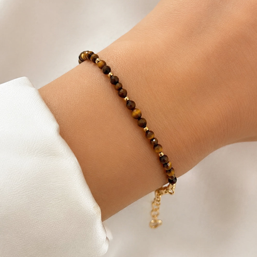 Tiger eye bracelet with gold plated / silver details