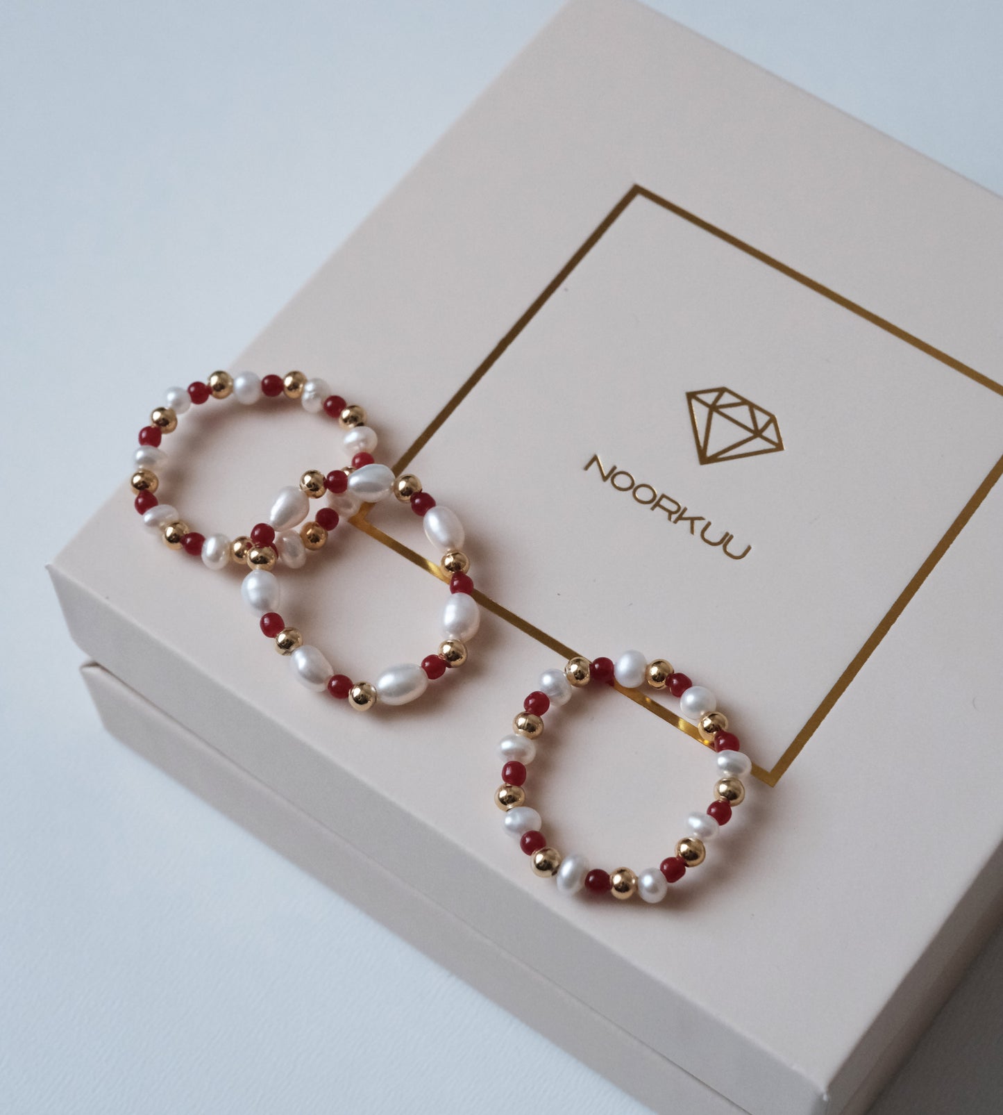 Natural pearl ring + gold plated details 3pc