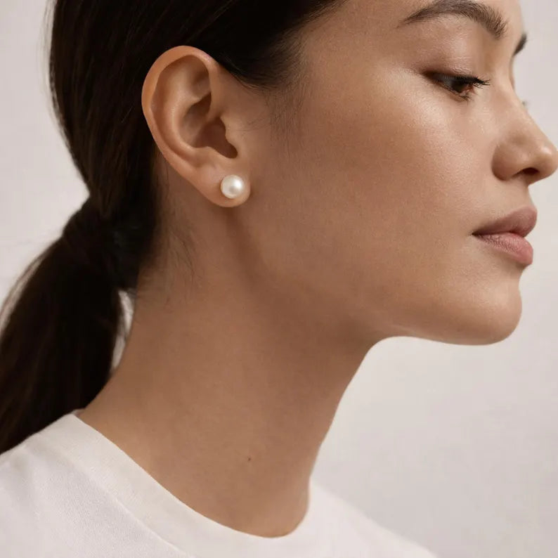 925 sterling silver earrings with natural pearls "9mm"