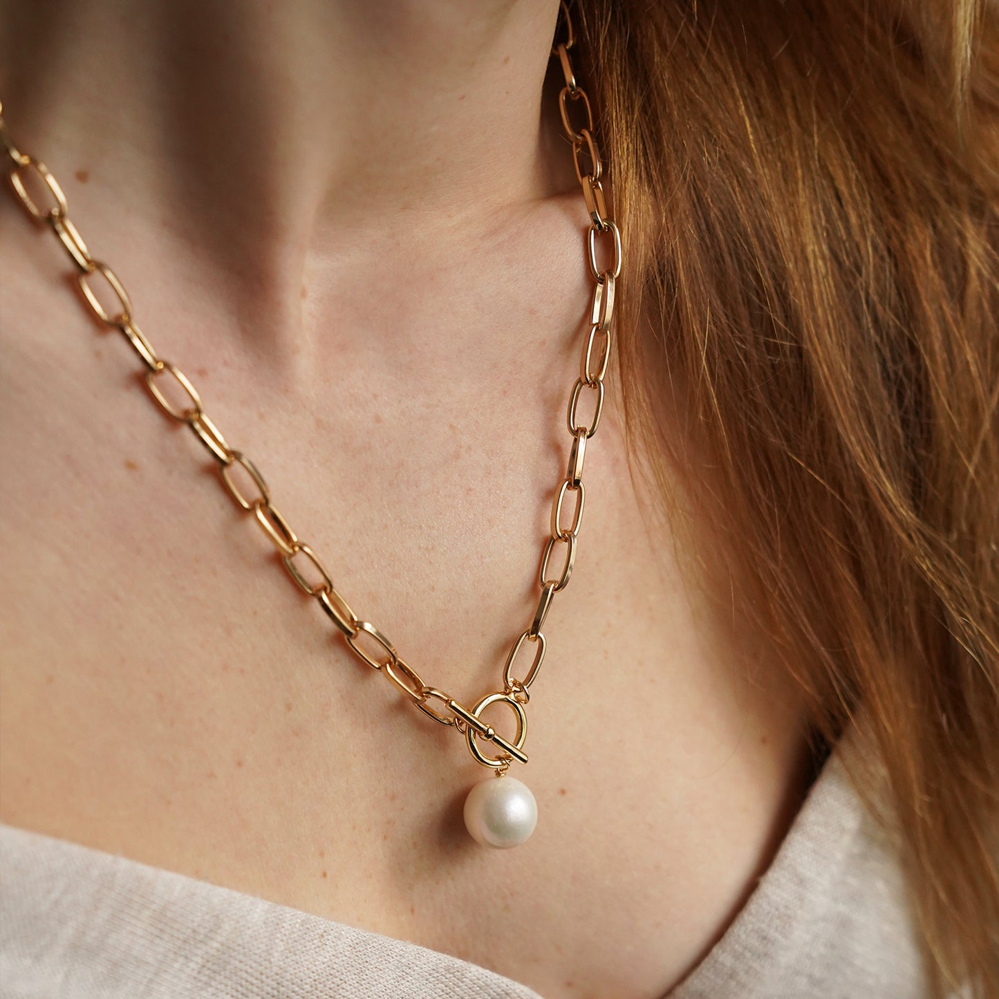 Gold plated necklace with natural Baroque pearl Sophia