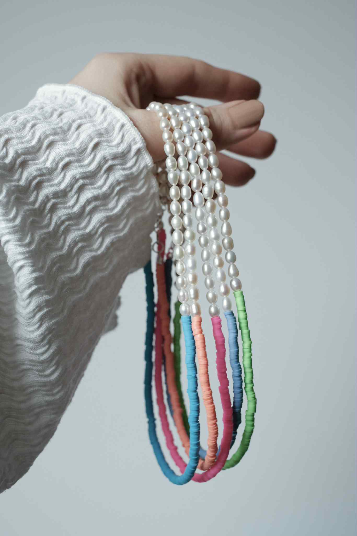 Natural pearl necklace "Light blue"