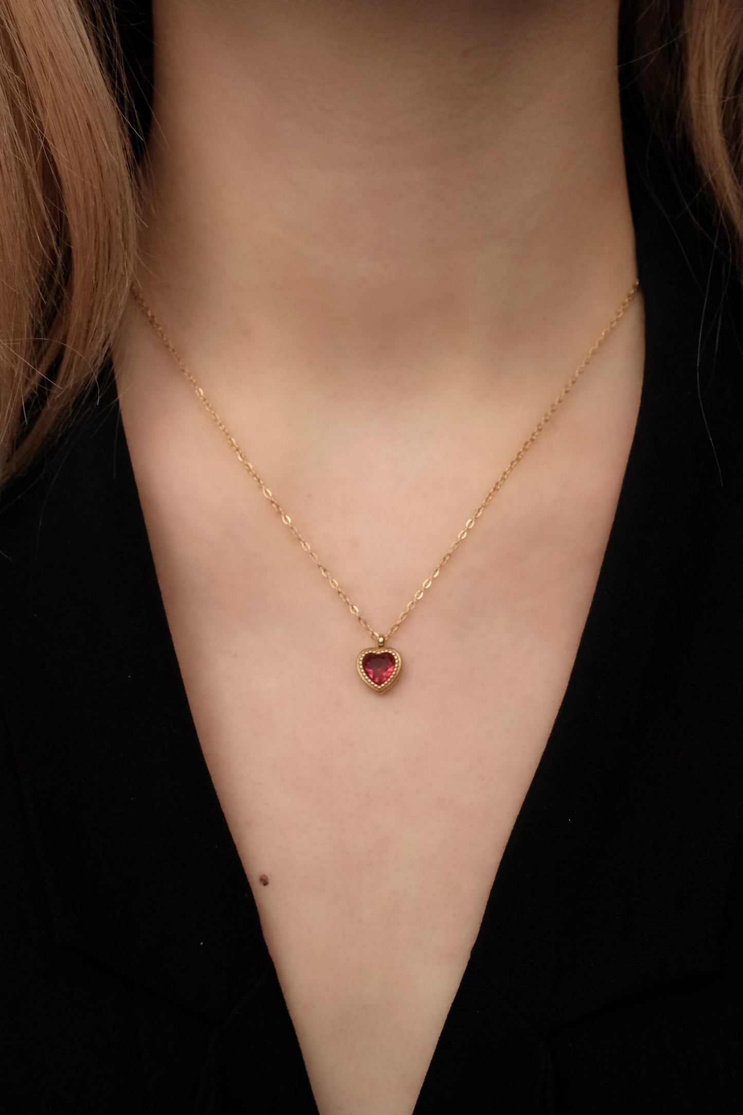 Gold plated necklace "Red heart"
