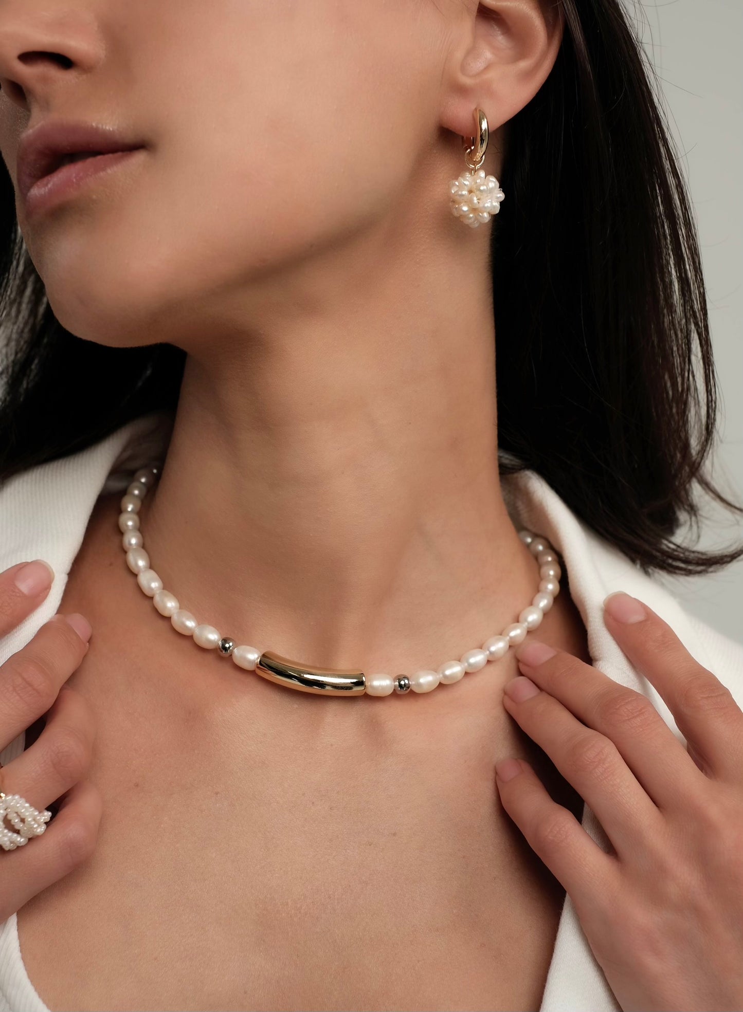 Gold plated earrings with natural pearls "Bloom"