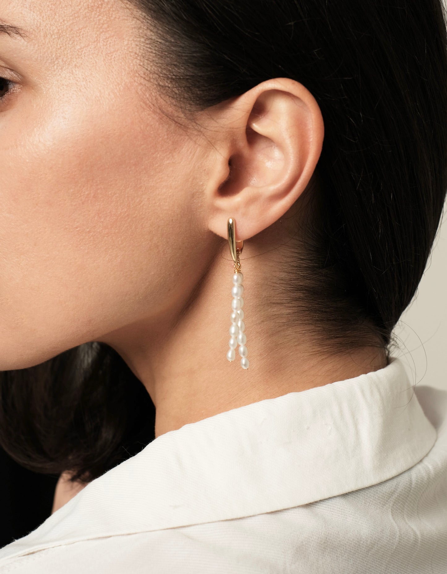 Apzeltīti auskari ar dabīgām pērlēm "Longy 2"