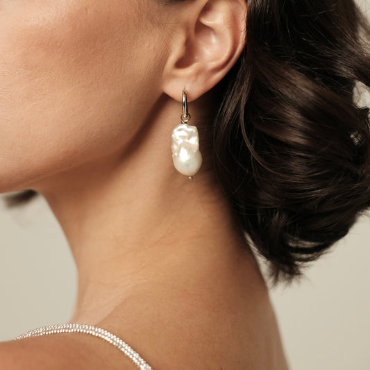 Silver plated earrings with natural baroque pearls