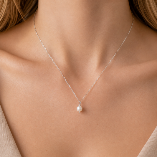 Sudraba ķēdīte ar dabīgo pērli, 6mm
