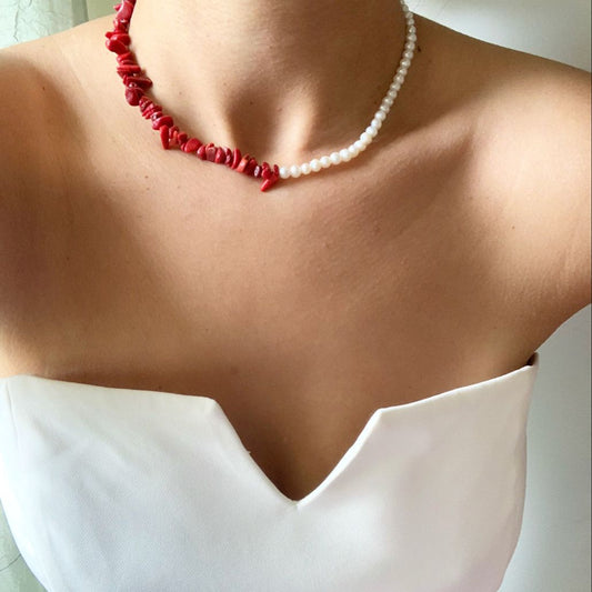 Kaelakee "Sun" (pärlid ja korall)