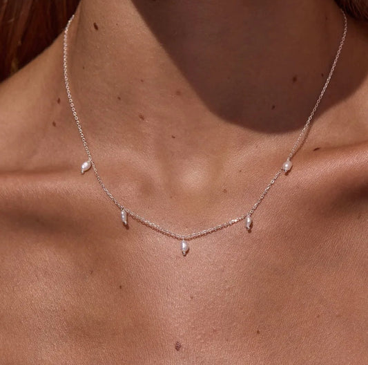 Silver plated necklace with natural pearls "Summer"