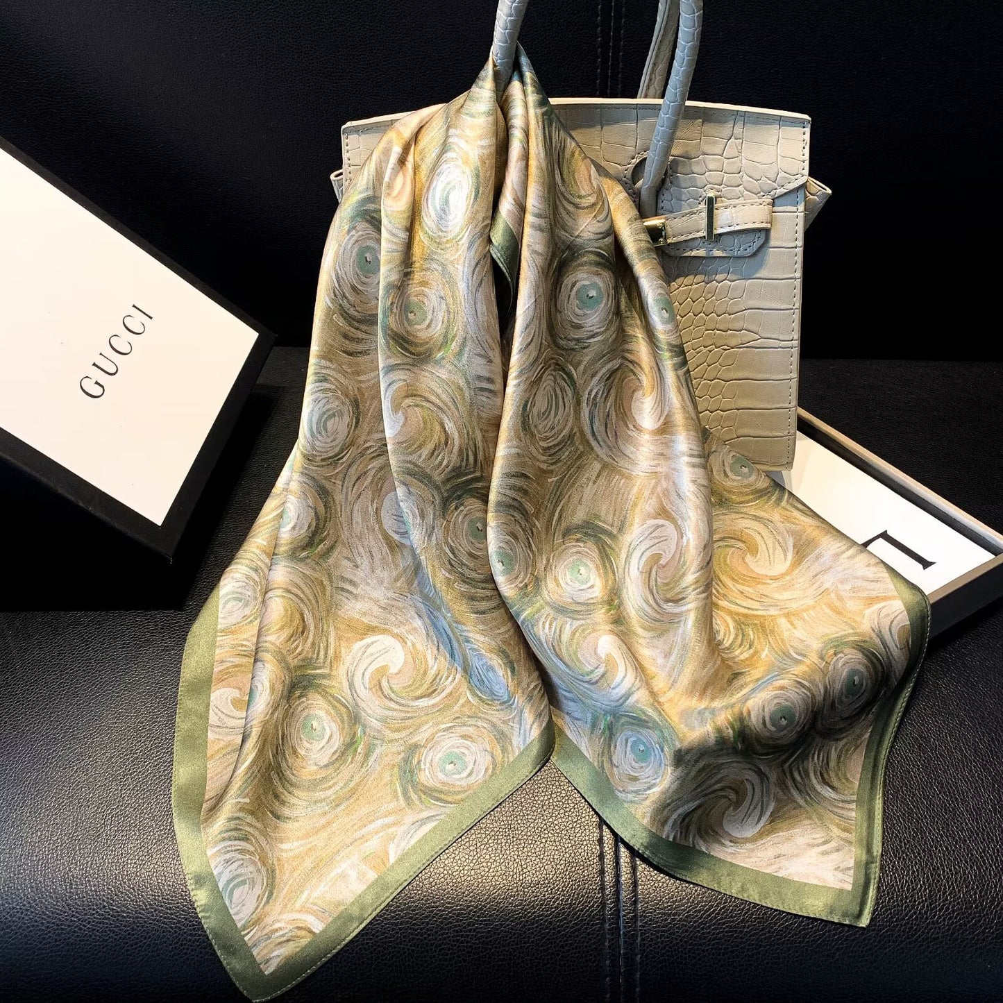 100% silk scarf "Greenish"