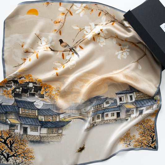 100% silk scarf "Japanese garden"