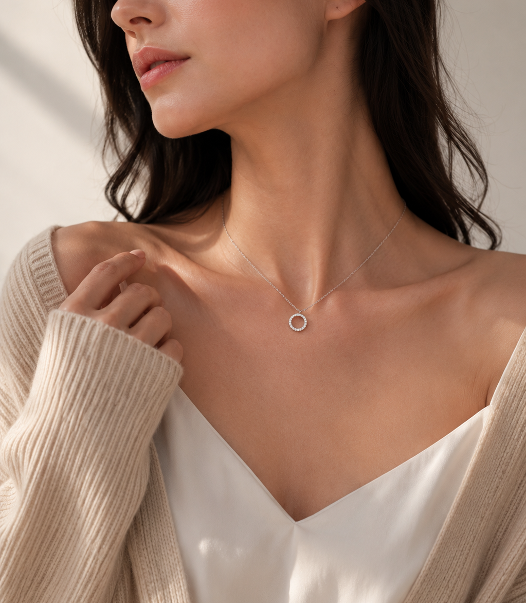 Silver plated necklace "Crystal circle"