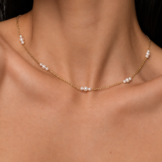 Gold plated necklace with natural pearls "Autumn"