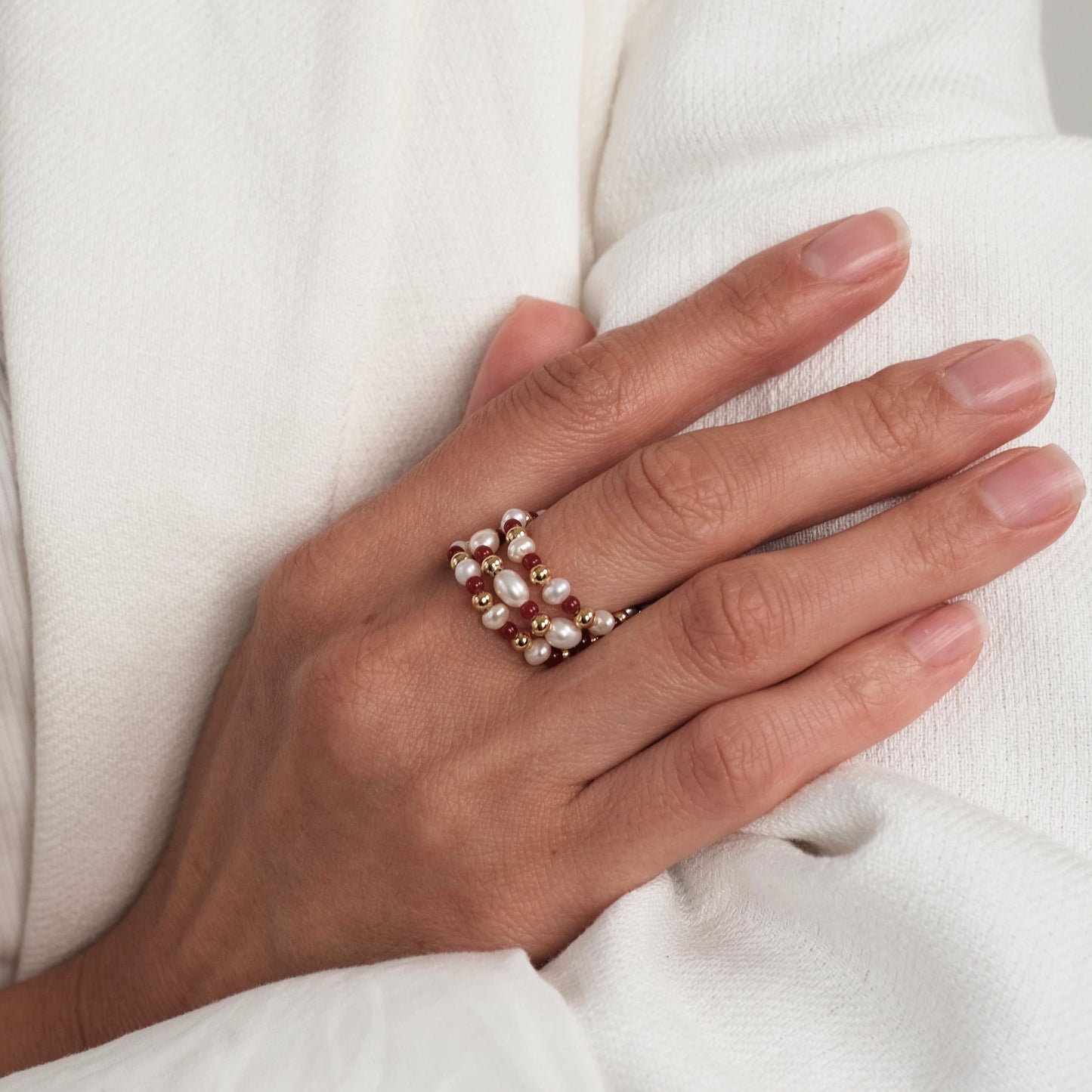 Natural pearl ring + gold plated details 3pc