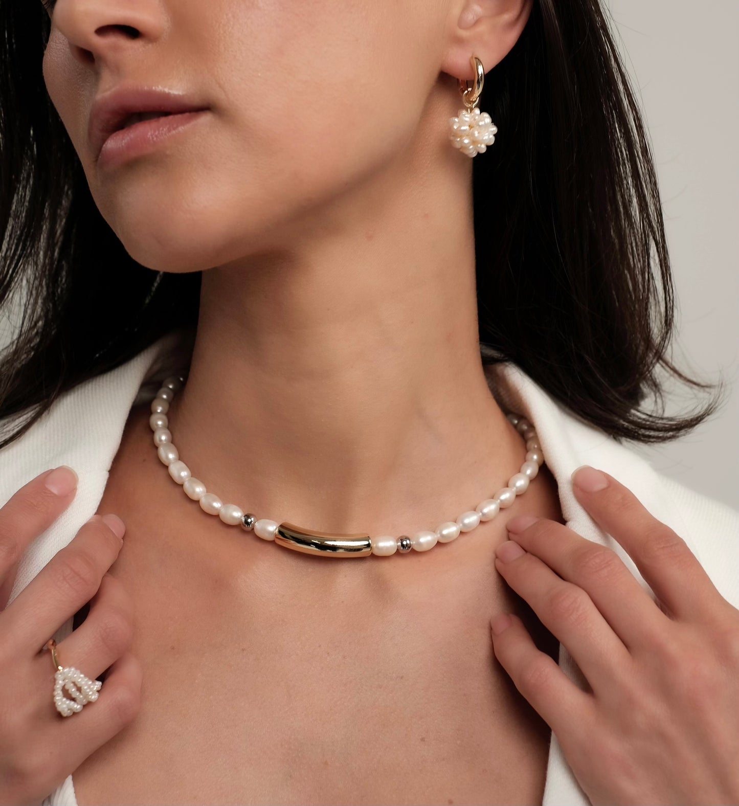 Gold plated earrings with natural pearls "Bloom"