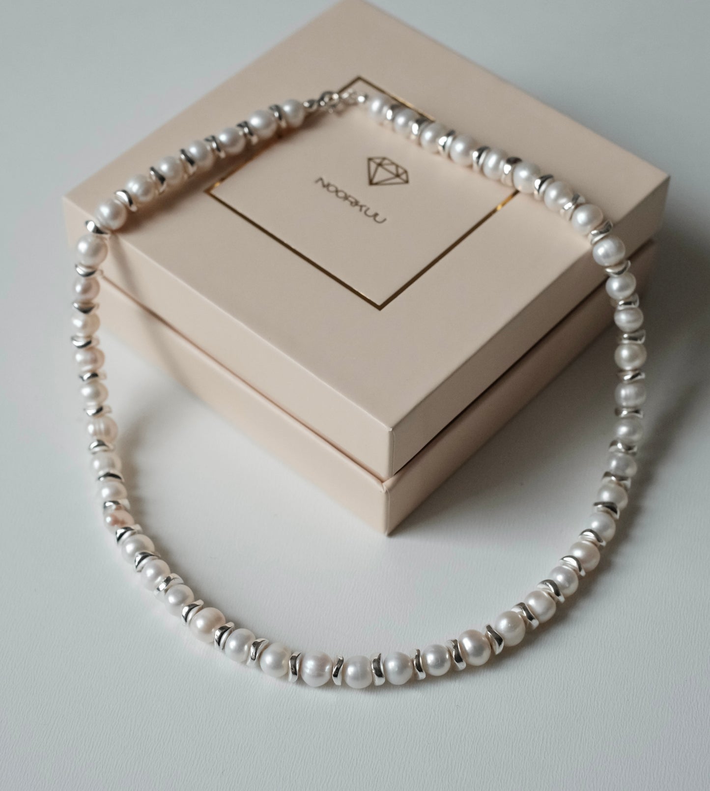 Natural pearl and hematite necklace "Silver 2"