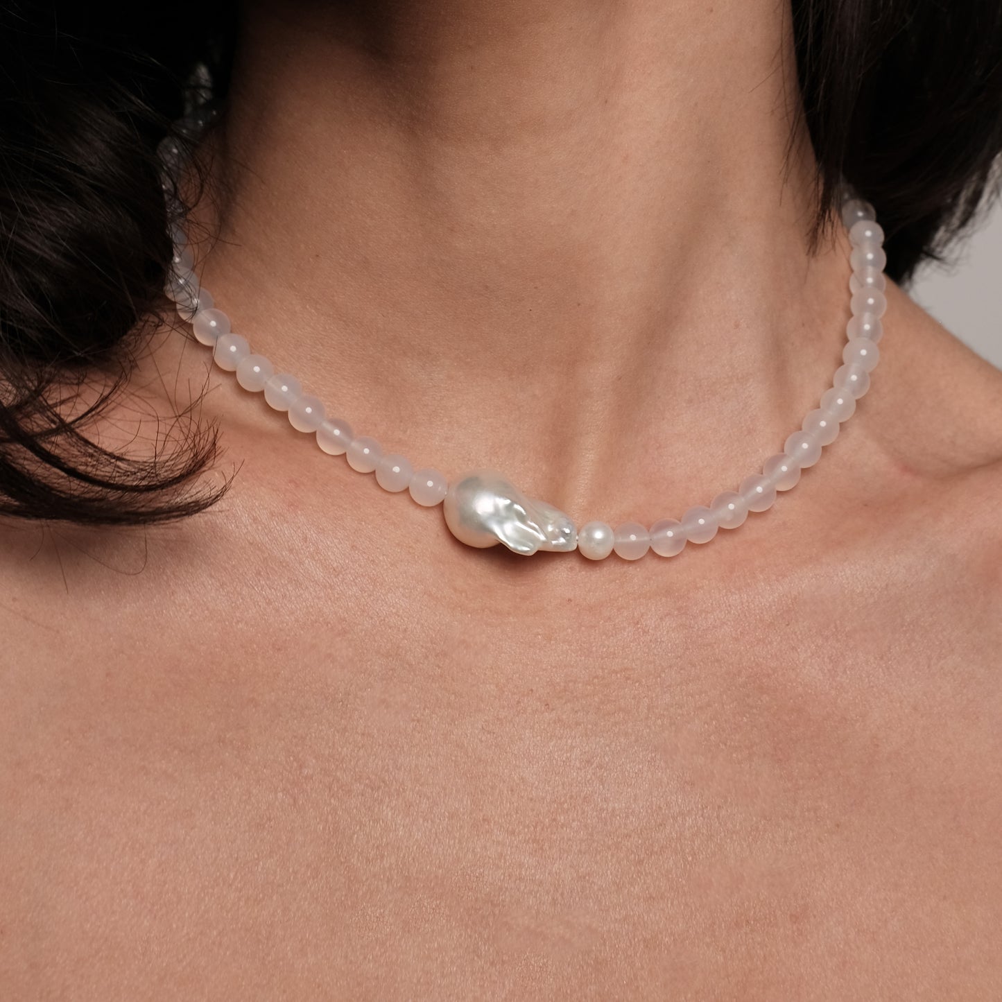 Natural pearl and moonstone necklace