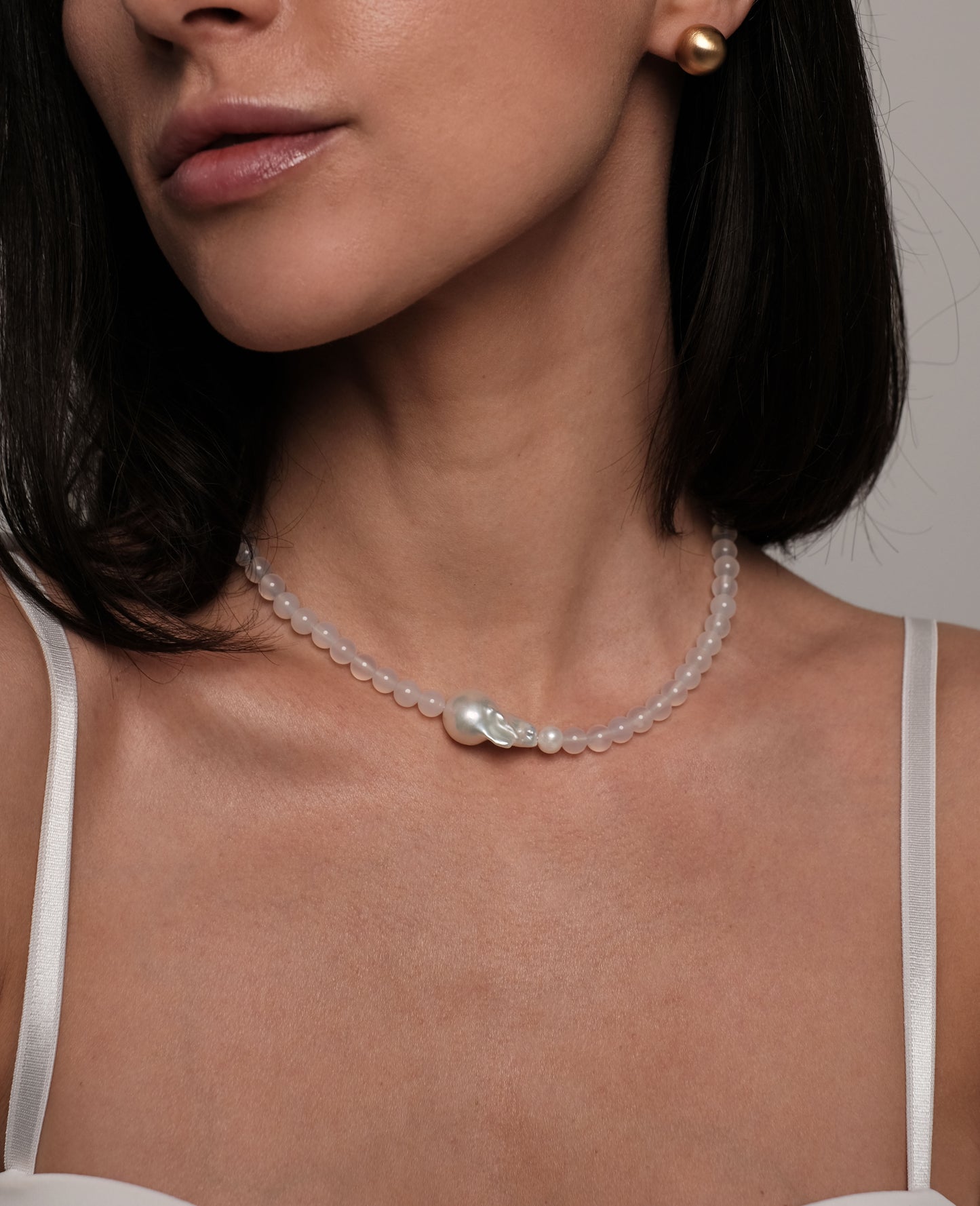 Natural pearl and moonstone necklace