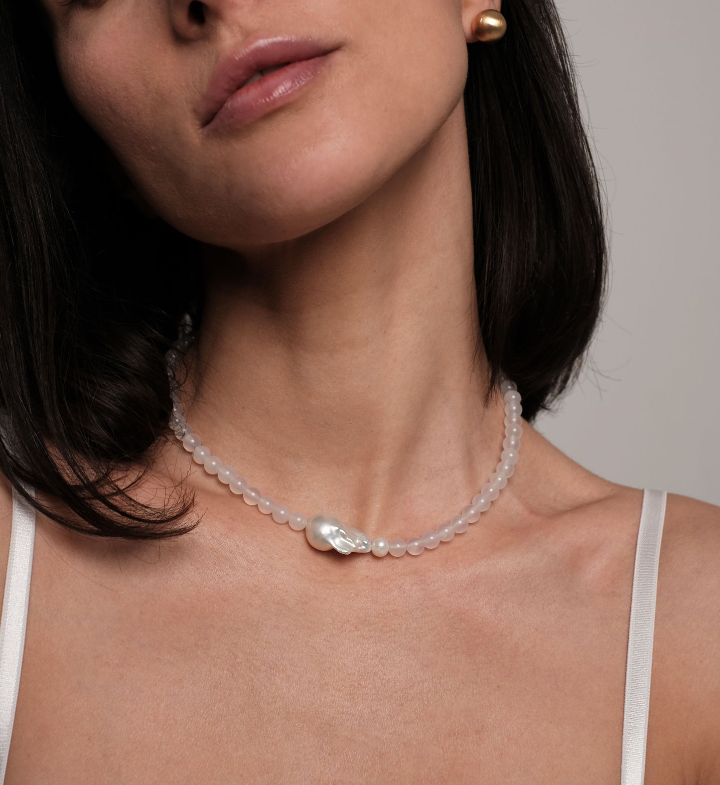 Natural pearl and moonstone necklace