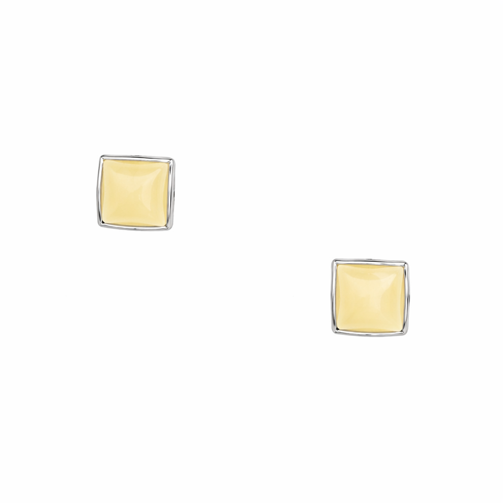 Sterling silver earrings with natural amber "Yellow, square, silver"