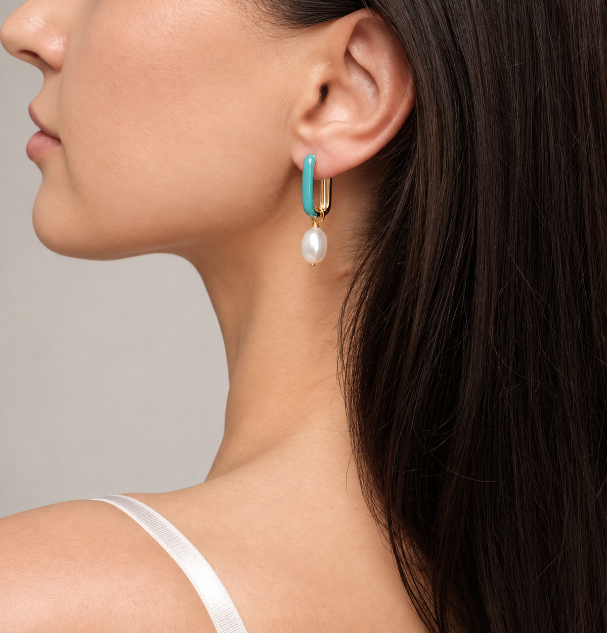 Gold plated earrings with natural pearls "Turquoise"